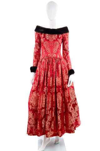 Vintage Escada Red Jacquard Evening Gown