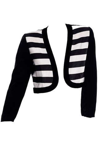 Escada Couture Black and White Striped Velvet Cropped Evening Jacket