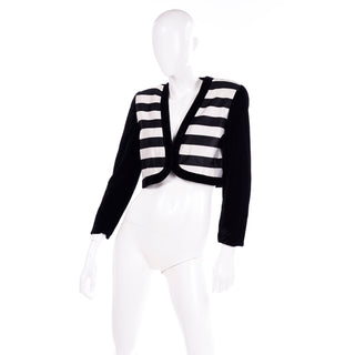 Escada Couture Vintage Black & White Striped Jacket Velvet and Satin