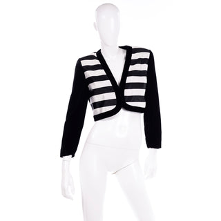 Escada Couture Vintage Black & White Striped Jacket Evening Top