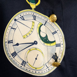 1980s Escada Deadstock Vintage Silk Novelty Clock Print Blouse w Original Tags