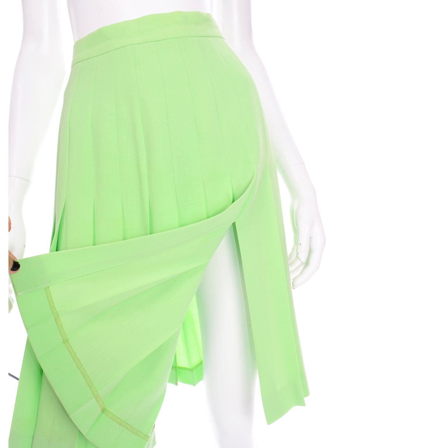 Vintage Pastel Lime Green Escada Margaretha Ley Pleated Skirt – Modig