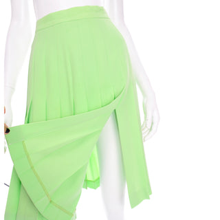 Vintage Pastel Lime Green Escada Margaretha Ley Pleated Skirt slit