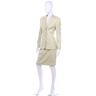 Vintage Margaretha Ley Escada Blue Yellow Green Silk Wool Skirt  and Jacket Suit