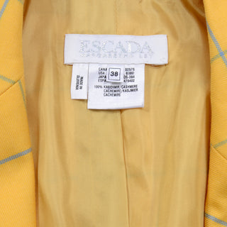 Vintage Escada Yellow And Blue Cashmere Blazer Windowpane Check Jacket Size 38