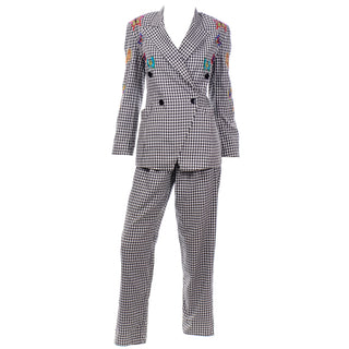 Margaretha Ley Escada 1980s Black & White Check Butterfly Pants & Blazer Suit Trousers Jacket
