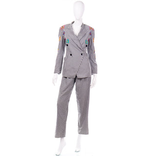 Margaretha Ley Escada 1980s Black & White Check Butterfly Pants & Blazer Suit Gingham print