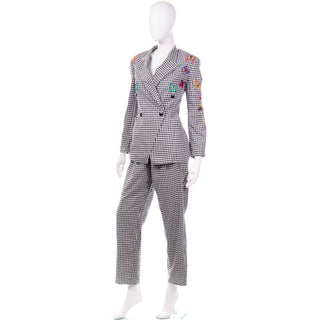 Margaretha Ley Escada 1980s Black & White Check Butterfly Pants & Blazer Suit 80s