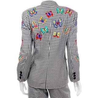 Margaretha Ley Escada 1980s Black & White Check Butterfly Jacket and Trousers Suit