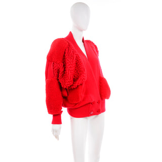1980s Escada Avant Garde Oversized Red Knit Sweater