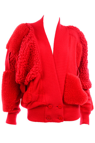 1980s Escada avant garde red mohair abstract sweater