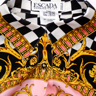 Unique Vintage Escada Baroque Pink & Black Silk Blouse by Margaretha Ley