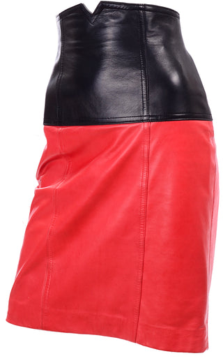 Escada Margaretha Ley Vintage Red Black Leather Pencil Skirt