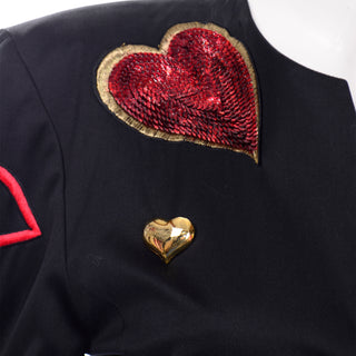 Embroidered Escada Vintage Hearts Blazer Jacket W red Sequins by Margaretha Ley