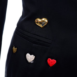 Escada Vintage Hearts Blazer Jacket W Sequins by Margaretha Ley gold heart buttons