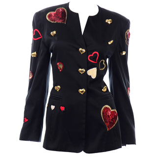 Escada Vintage Hearts Blazer Jacket W Sequins by Margaretha Ley red hearts