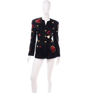 1980s Escada Vintage Hearts Blazer Jacket W Sequins by Margaretha Ley