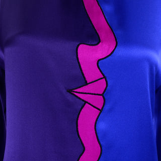 Escada Vintage Silk Blouse w Abstract Face Profile Blue Purple