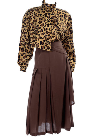 Escada Leopard Print Silk Top and Skirt