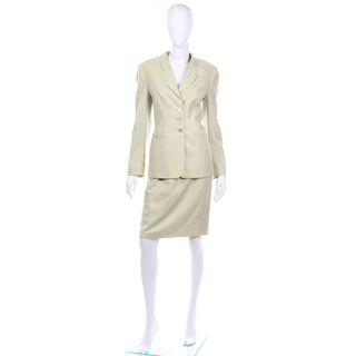 Vintage Margaretha Ley Escada Blue Yellow Green Silk Blend Skirt Jacket Suit