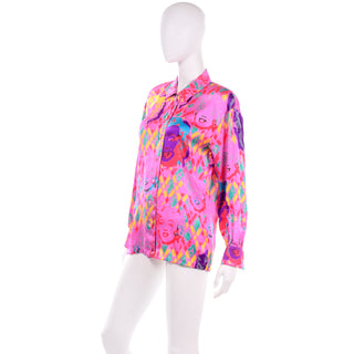 Andy Warhol Inspired Escada Margaretha Ley Marilyn Pink Silk Vintage Blouse Pop Art inspiration