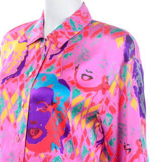 Andy Warhol Inspired Escada Margaretha Ley Marilyn Pink Silk Vintage Blouse 36