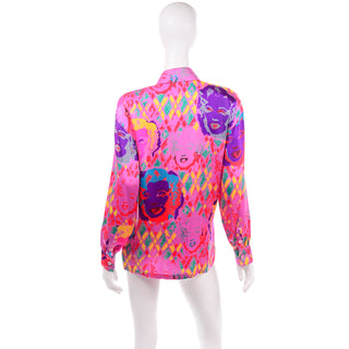 Pop Art Andy Warhol Inspired Escada Margaretha Ley Marilyn Pink Silk Vintage Blouse