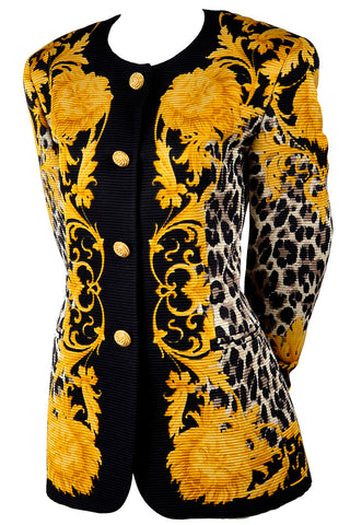 Margaretha Ley Vintage Wool & Silk Escada Baroque Lion Head Leopard Print Jacket