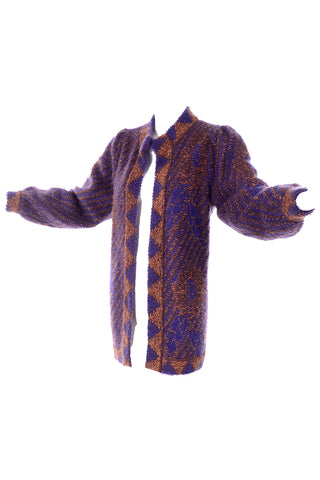 1980s Escada by Margaretha Ley Metallic Copper Purple Royal Blue Mohair Sweater