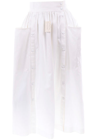 1980s Escada Vintage White Cotton Skirt w Front Pockets New W Original Tags