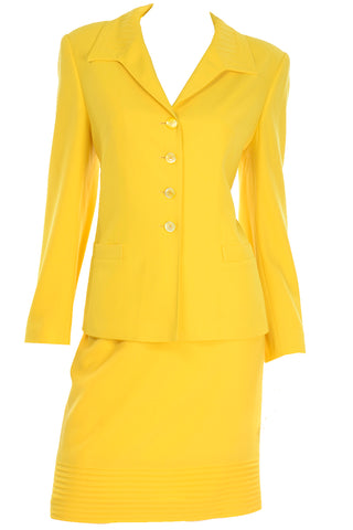 Vintage Escada Margaretha Ley Yellow Wool Skirt Jacket Suit