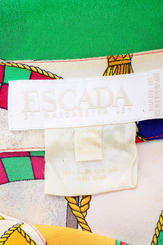 Vintage Escada Silk Blouse Colorful Mythological Sea Nautical Theme Print Size 38