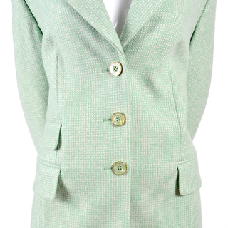 Escada Jacket Margaretha Ley Mint Green Fine Cashmere Vintage Blazer monogram buttons