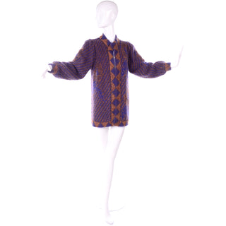 80s Escada by Margaretha Ley Metallic Copper Purple Royal Blue Mohair Sweater
