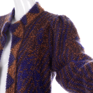 Statement sleeve 1980s Escada by Margaretha Ley Metallic Copper Purple Royal Blue Mohair Sweater