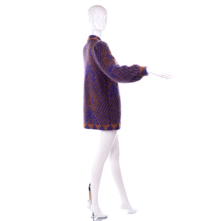 1980s Escada by Margaretha Ley Metallic Copper Purple Royal Blue Mohair Sweater Jacket