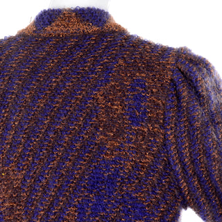 1980s Escada by Margaretha Ley Metallic Copper Purple Royal Blue Mohair Sweater Dramatic