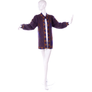 1980s Escada by Margaretha Ley Metallic Copper Purple Royal Blue Mohair Sweater Metallic