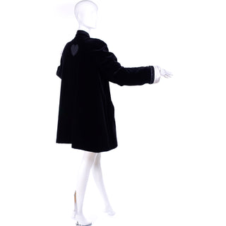 1990s Escada Couture Black Velvet Evening Coat W/ Quilted Silk Ivory Lining Made in Germany