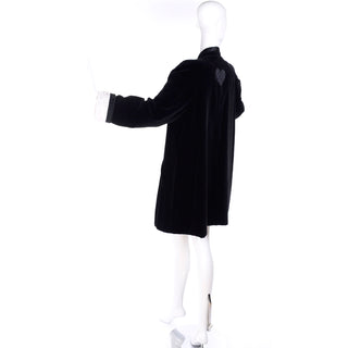 1990s Escada Couture Margaretha Ley Black Velvet Evening Coat W/ Quilted Silk Ivory Lining
