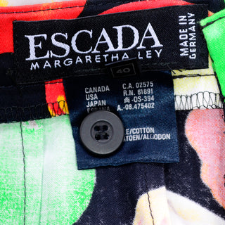1980s Escada Vintage Apple Print Black Yellow Green and Red Pants 100% cotton
