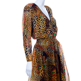 Diane Freis 1980s Vintage Deadstock Silk Animal Print Dress New with tag