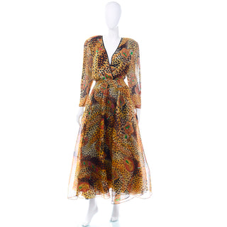 Diane Freis 1980s Vintage Deadstock Silk Animal Print Dress Full Skirt