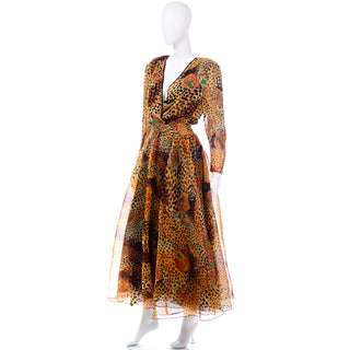 Diane Freis 1980s Vintage Deadstock Silk Animal Print Dress Full Circle Skirt