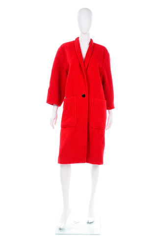 Vintage Escada Red Coat in Mohair Alpaca Wool Blend