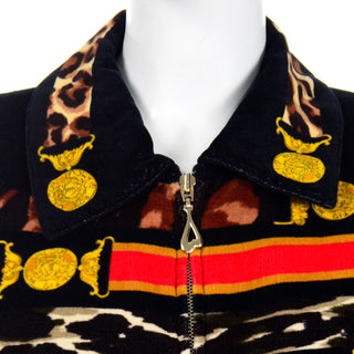 1980s Escada Margaretha Ley Vintage Black Velvet Jacket w Medal & Animal Print M/L