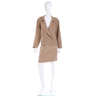 1980s Margaretha Ley Escada 2 Pc Khaki Tan Linen Jacket & Skirt Suit 10