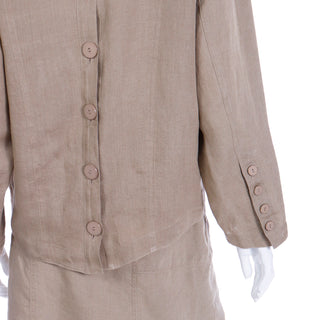 1980s Margaretha Ley Escada 2 Piece Khaki Tan Linen Jacket & Skirt Suit
