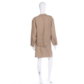 1980s Margaretha Ley Escada 2 Pc Khaki Tan Linen Jacket & Skirt Suit size 8/10