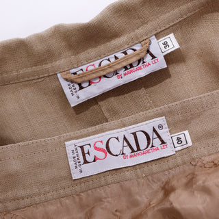 1980s Margaretha Ley Escada 2 Pc Khaki Tan Linen Jacket & Skirt Suit Made in W Germany